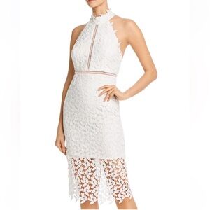 BARDOT Gemma White Lace Sleeveless Halter Midi Dress